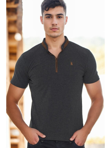 T9571 DEWBERRY MEN'S ZIPPERED T-SHIRT-ANTHRACITE