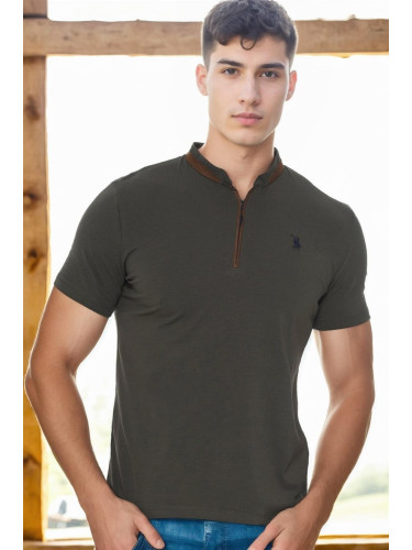T9571 DEWBERRY MEN'S ZIPPERED T-SHIRT-KHAKI