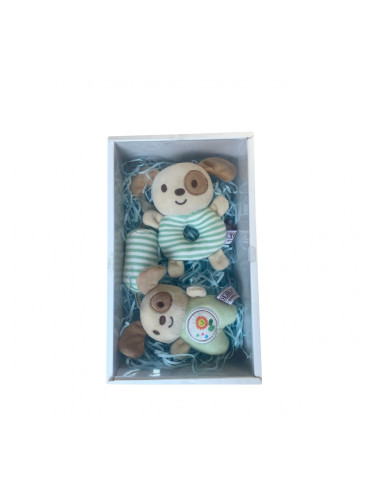 Подаръчен комплект за бебе момче - Бебешки дрънкалки Куче