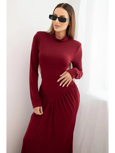 Kesi Włoski Long women's dress with viscose, turtleneck and open back, burgundy