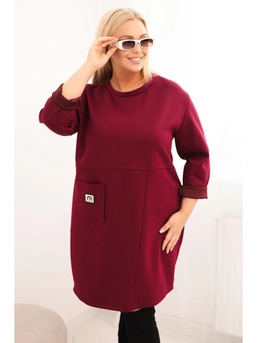 Kesi Włoski Plus Size women's dress butter with a pocket and 3/4 sleeve plum