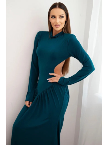 Kesi Włoski Women's long dress with viscose, turtleneck and open back, teal