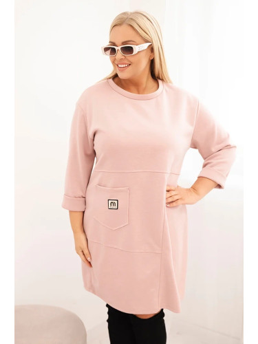 Kesi Włoski Plus Size women's dress butter with pocket and 3/4 sleeve powder pink