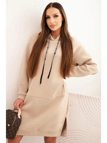 Kesi Włoski Women's cotton hooded insulated dress beige