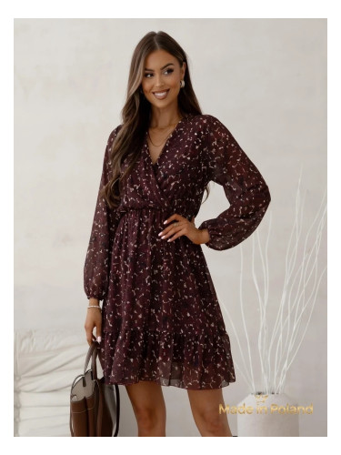 Resti Patterned Women's mini dress with ruffles and wrap neckline