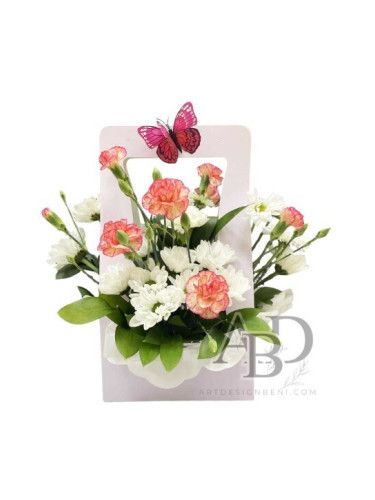 Кутия с хризантема и карамфили