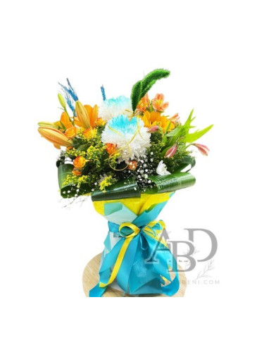 Букет в тюркоаз и злато – стил и елегантност с доставка