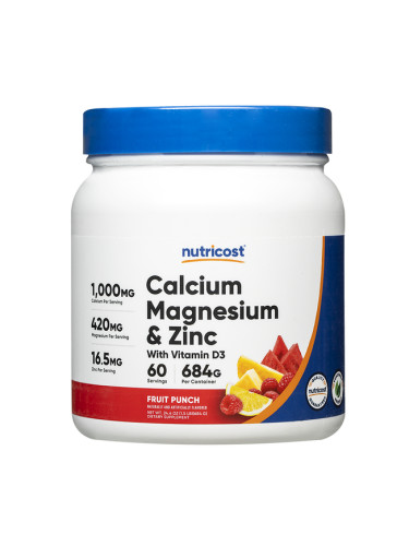 Калций + Магнезий + Цинк + Витамин D3 325 g прах, с плодов вкус | Nutricost