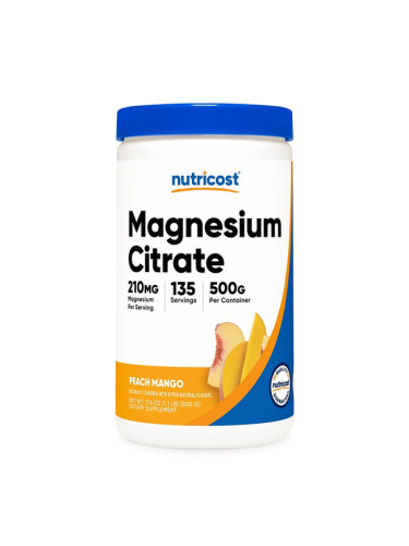 Магнезий (цитрат) 210 mg 500 g прах, с вкус на праскова и манго | Nutricost