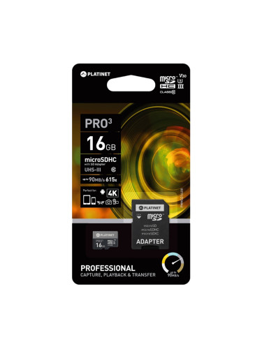 Памет Micro SD 16GB Platinet +адаптер