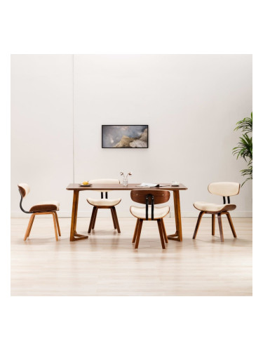 Sonata H Трапезни столове, 4 бр, кремави, извито дърво и изкуствена кожа