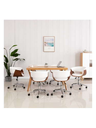 Sonata H Въртящи се трапезни столове, 6 бр, бели, изкуствена кожа