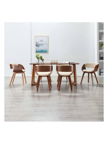 Sonata H Трапезни столове, 6 бр, кремави, извито дърво и изкуствена кожа