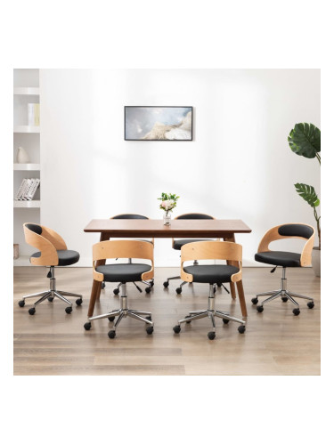 Sonata H Въртящи трапезни столове 6бр черни извито дърво/изкуствена кожа