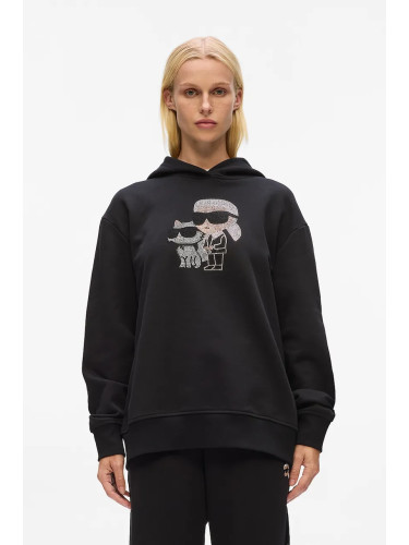 Памучен суичър Karl Lagerfeld IKON в черно с качулка с апликация A4W20070