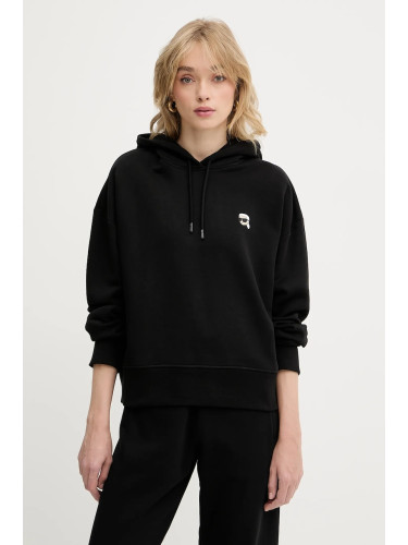 Памучен суичър Karl Lagerfeld IKON в черно с качулка с меланжов десен A3W20053