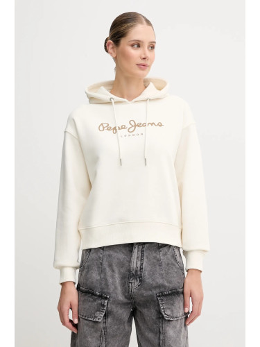 Суичър Pepe Jeans в бежово с качулка с принт PL5800001