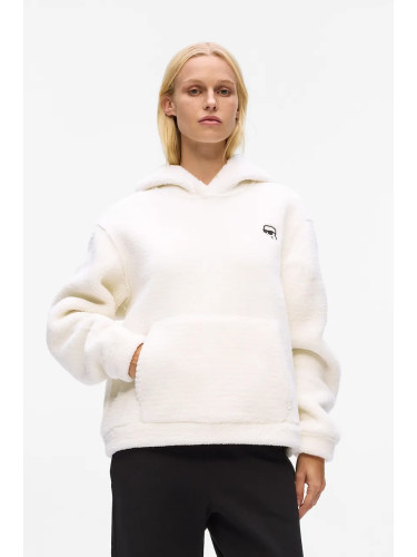 Суичър Karl Lagerfeld IKON в бежово с качулка с изчистен дизайн A4W20047