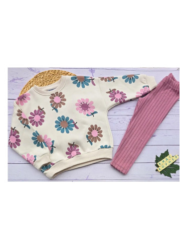 Ватиран детски комплект с oversize суитчър Flowers