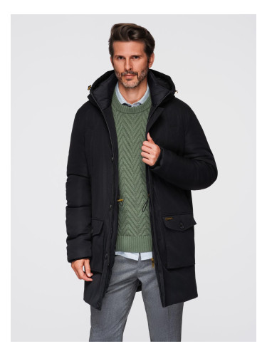 Ombre Elegant men's parka with cargo pockets and hood - black