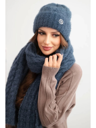 Kesi Women's set hat and scarf ribbed with decoration denim