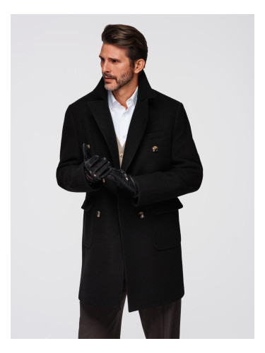 Ombre Men's double-breasted coat with decorative buttons - black