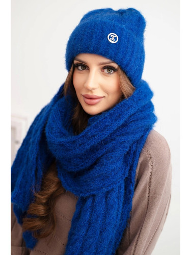 Kesi Women's set hat and scarf with ribbing and decoration cornflower blue
