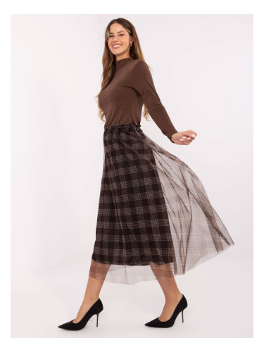 Кафява карирана миди пола