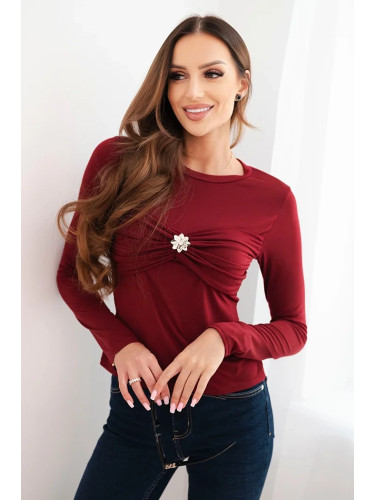 Kesi Włoski Women's fitted viscose blouse with draping and brooch burgundy