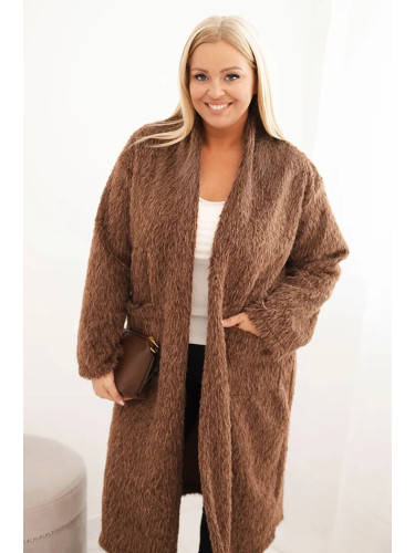Kesi Włoski Plus Size women's viscose coat without fastening with pockets brown