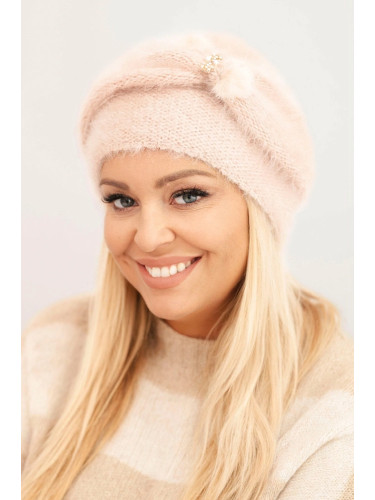 Kesi Women's winter fluffy hat with decoration and fur powder pink