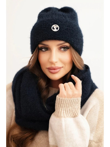 Kesi Women's set with a hat and a snood made of soft knit navy blue