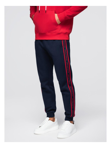 Ombre Men's sports jogger pants with stripes - navy blue