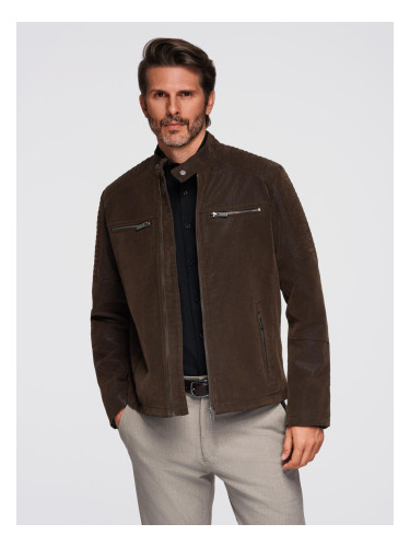 Ombre Men's stylish eco leather biker jacket with collar