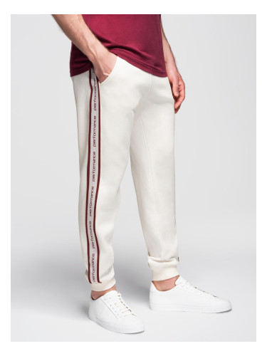 Ombre Men's sport jogger pants with stripes - cream