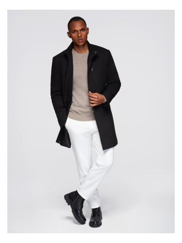 Ombre Fitted structured men's high collar coat - black
