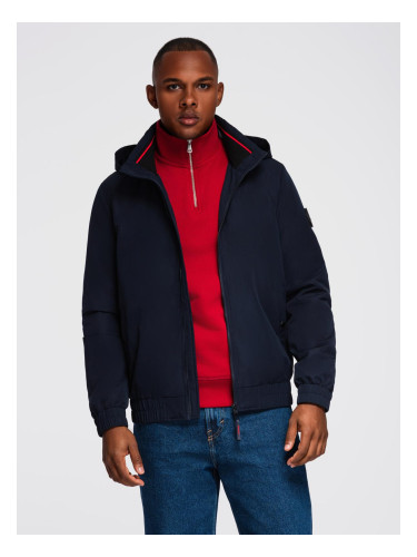 Ombre Men's jacket with hood and high collar - navy blue