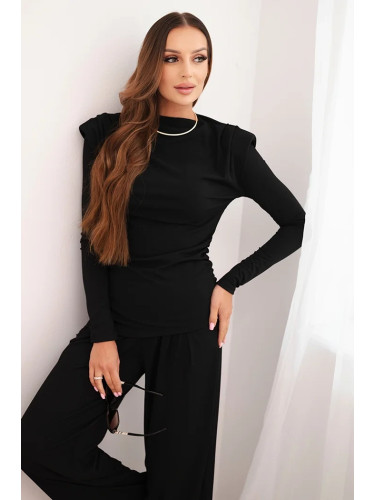 Kesi Włoski Women's cotton set with a blouse and wide-leg pants black