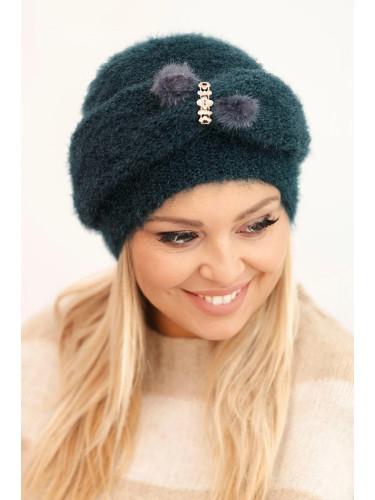 Kesi Women's winter fluffy hat with decoration and fur teal