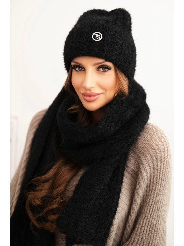 Kesi Women's set hat and long scarf made of soft yarn black