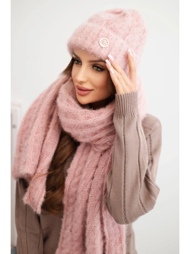 Kesi Women's set hat and scarf ribbed with decoration dark powder pink