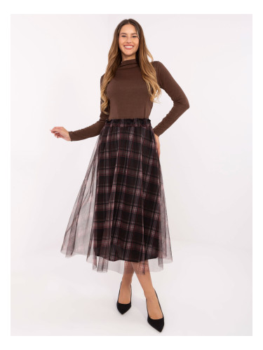 Карирана миди пола с тюл
