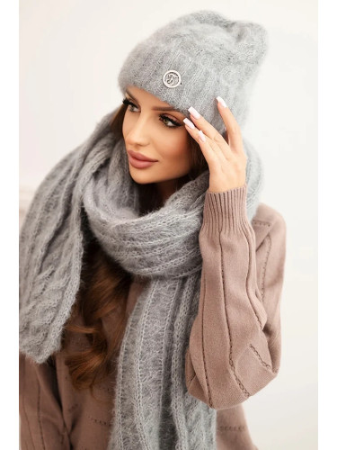 Kesi Women's set hat and scarf ribbed with decoration gray