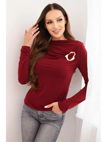 Kesi Włoski Women's blouse with decorative buckle, gathered, made of viscose, burgundy