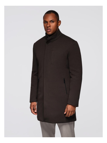 Ombre Structured fitted coat for men with high collar - dark brown
