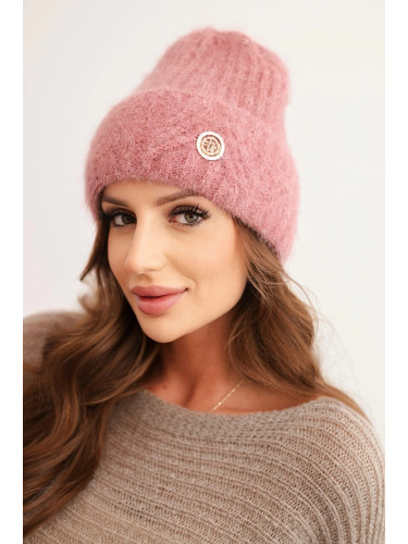 Kesi Women's winter hat made of fluffy knit with an elegant button dark pink