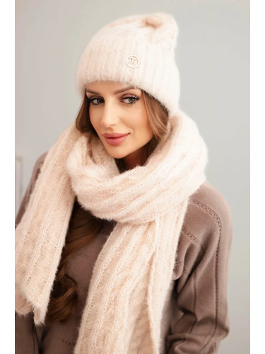 Kesi Women's set hat and scarf with ribbing and decoration light powder pink