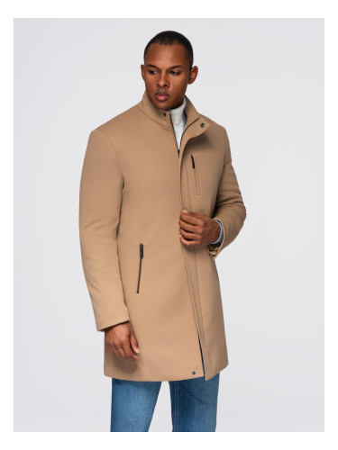 Ombre Structured fitted coat for men with high collar - light brown