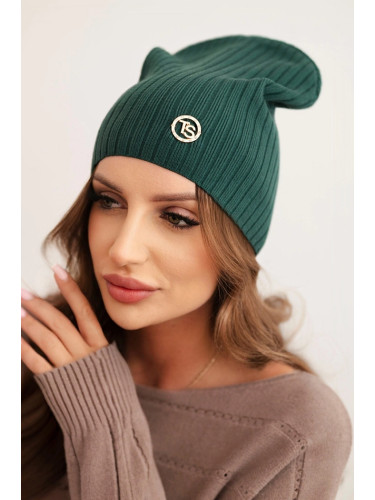 Kesi Women's ribbed hat with decorative button made of wool and modal green