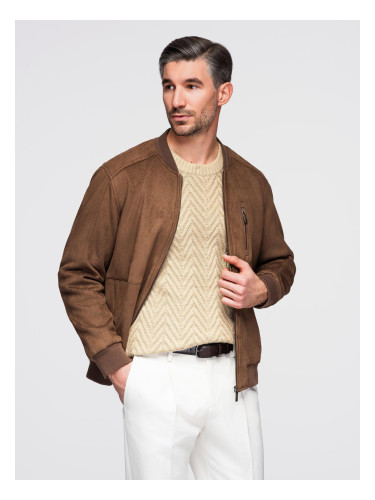 Ombre Men's imitation suede bomber jacket - brown
